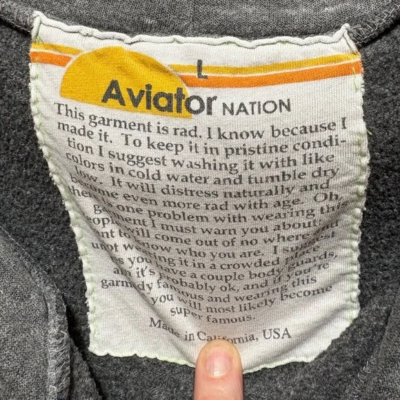 Aviator Nation Gray Zip Hoodie with Retro Sunset Stripes Size L - Picture 4 of 8